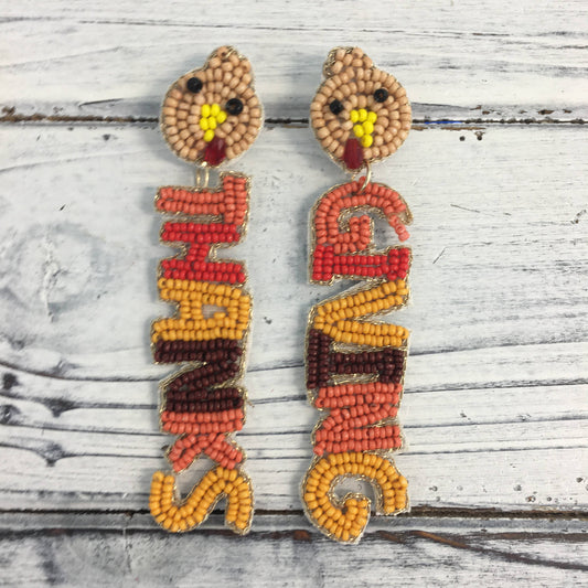 Beaded Turkey "Thanks and Giving" Earrings 