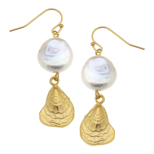 Oyster Shell Freshwater Pearl Earrings