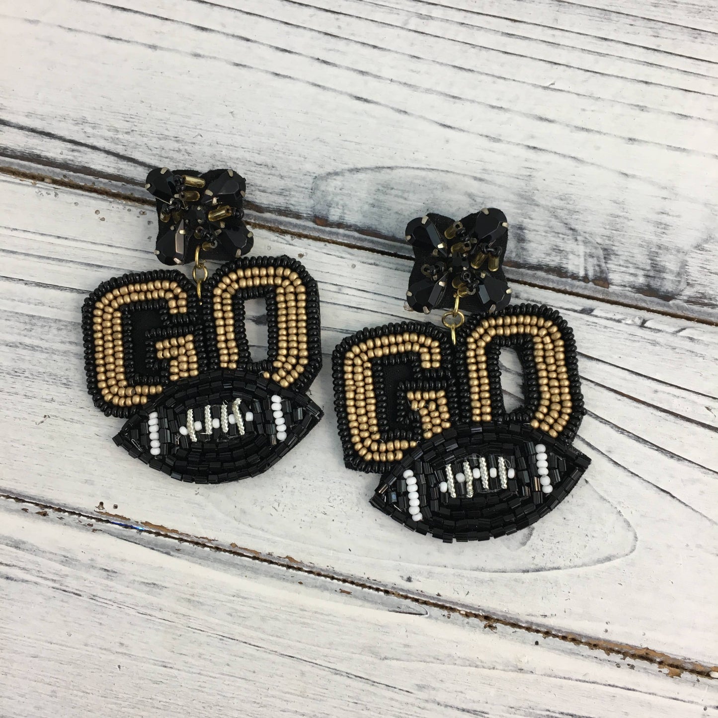 Beaded GO Football Earrings