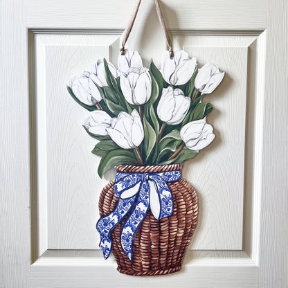 Floral Spring Tulip Basket Door Hanger