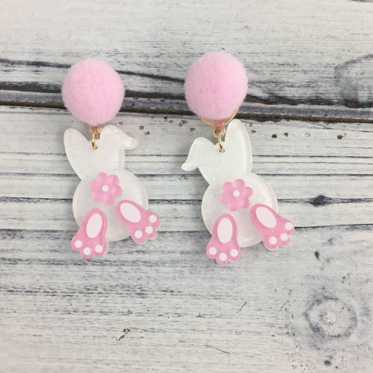 Glitter Flower Tail Easter Bunny Earrings