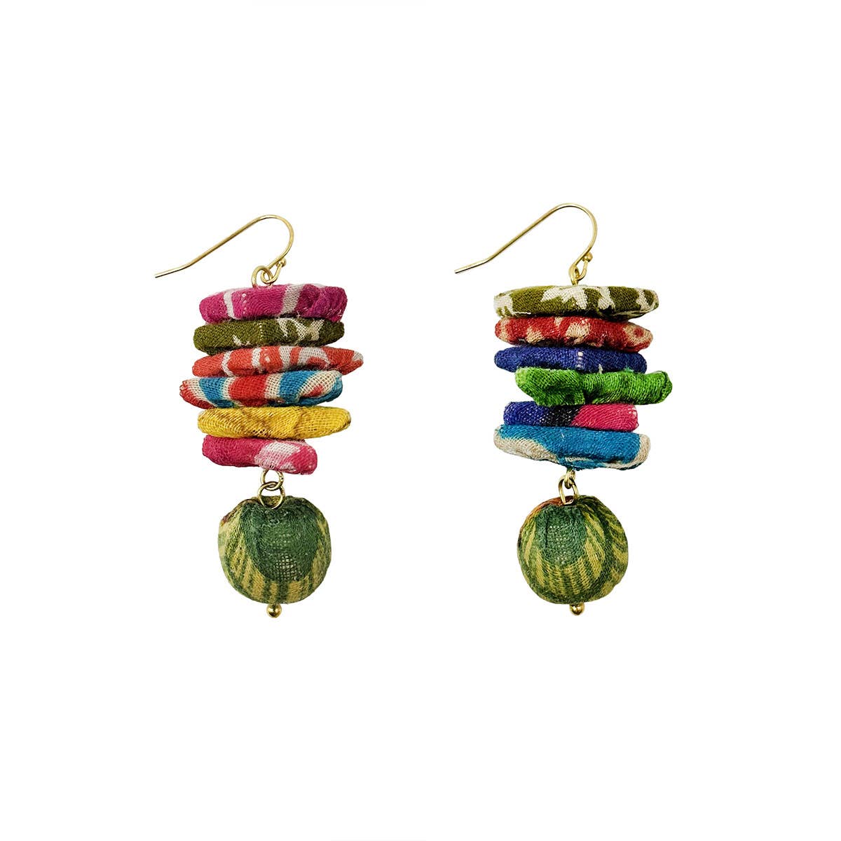 Kantha Stacked Triangle Earrings