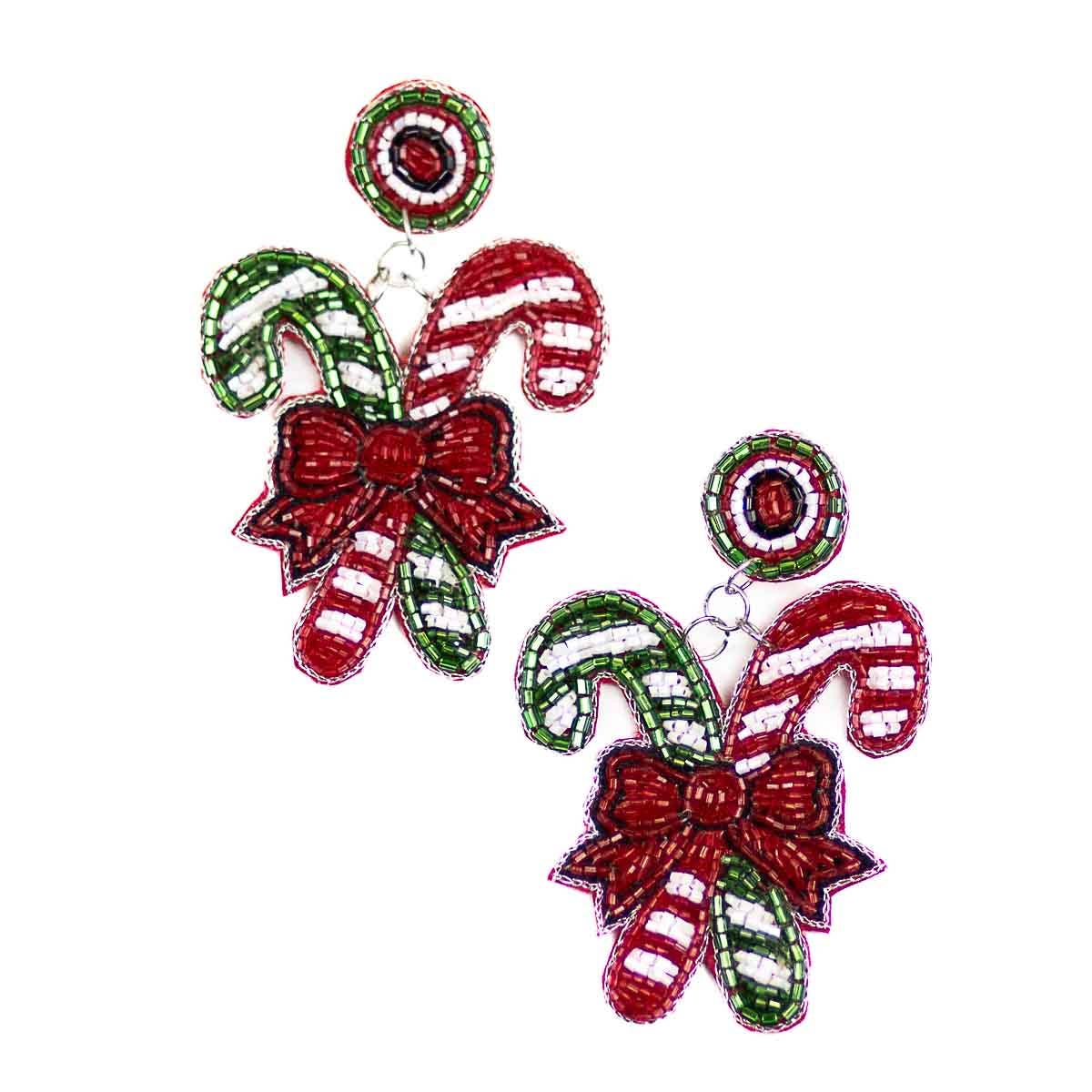 Candy Cane Beaded Earrings