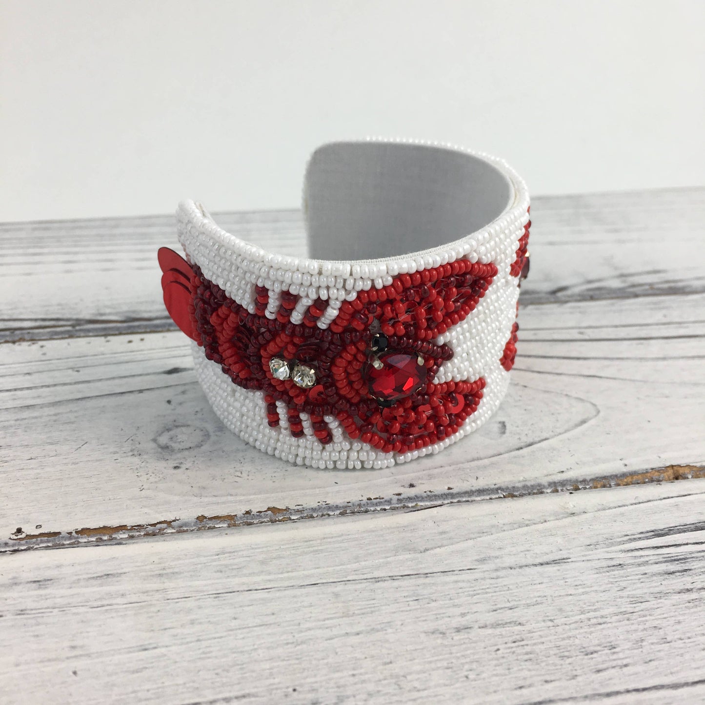 Beaded Stone and Sequin Crawfish Cuff Bracelet