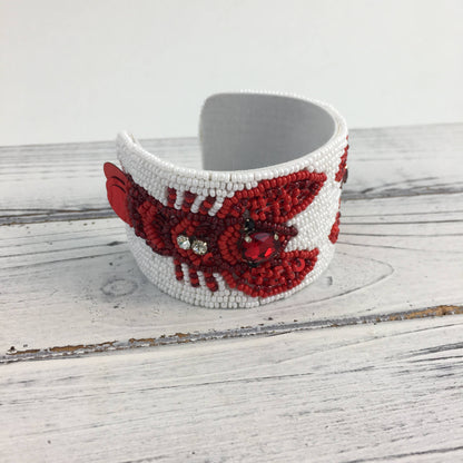 Beaded Stone and Sequin Crawfish Cuff Bracelet