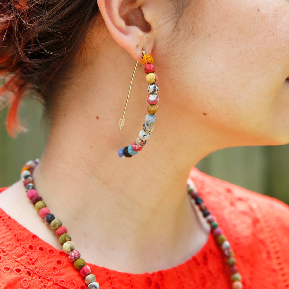 Kantha Linear Arc Earrings