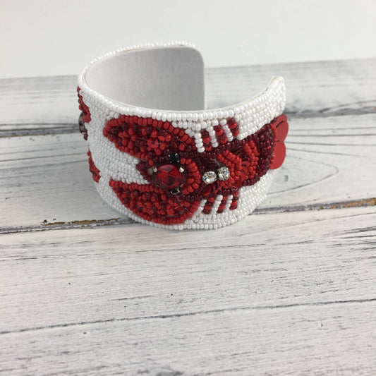 Beaded Stone and Sequin Crawfish Cuff Bracelet