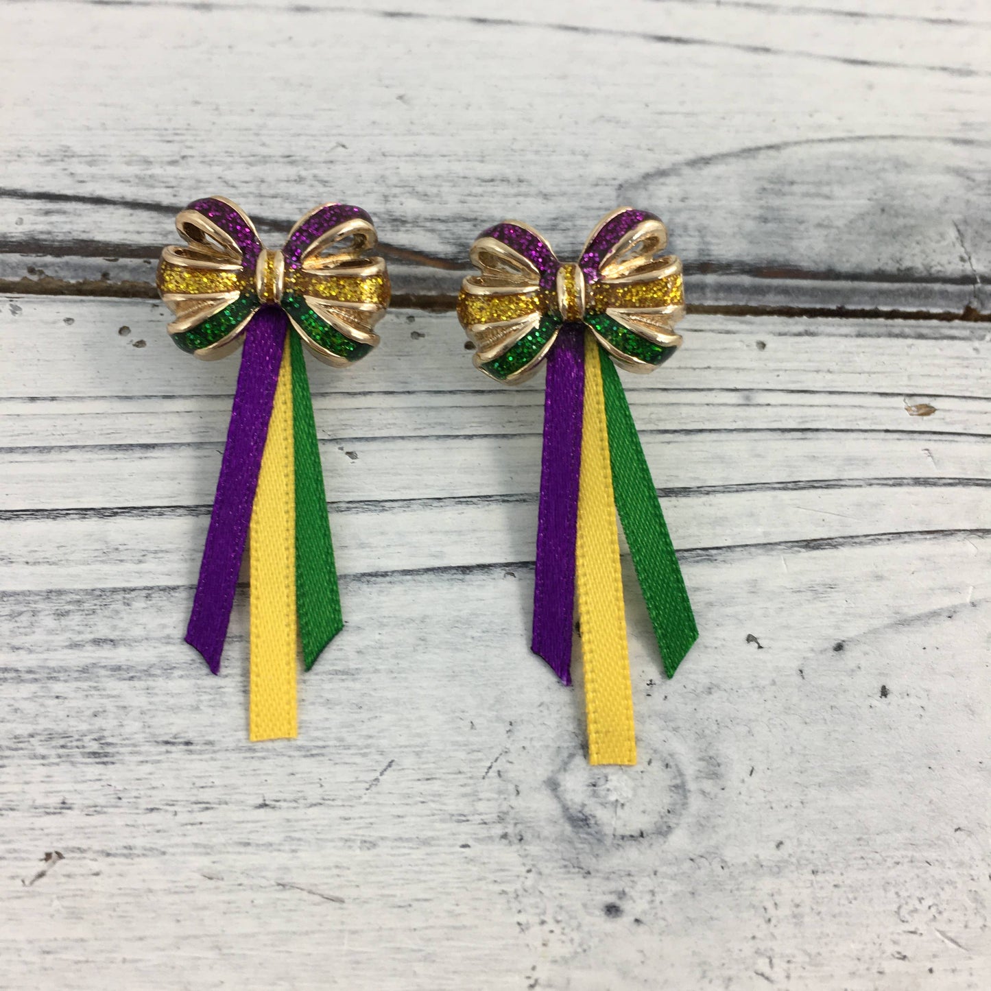 Mardi Gras Ribbon Bow Earrings