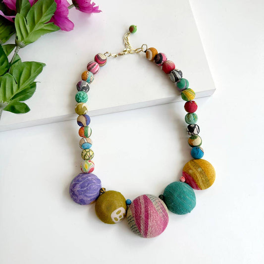 Kantha Halved Bead Necklace