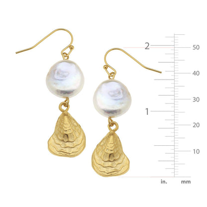 Oyster Shell Freshwater Pearl Earrings