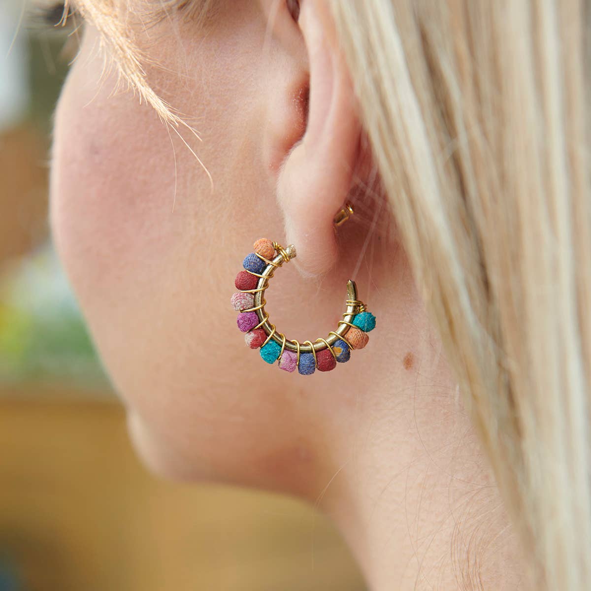 Kantha Milieu Mini Hoop Earrings