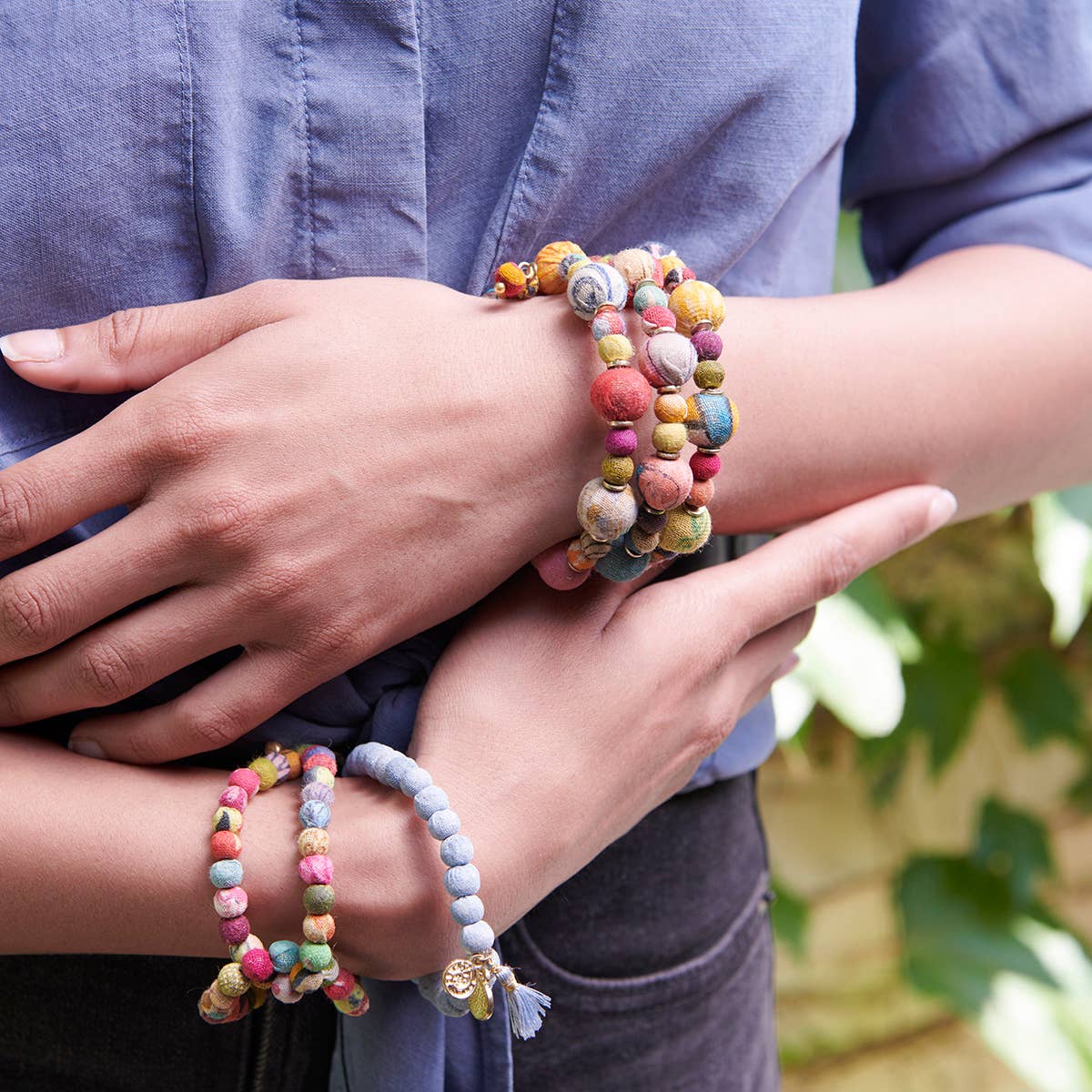 Winding Kantha Bauble Bracelet