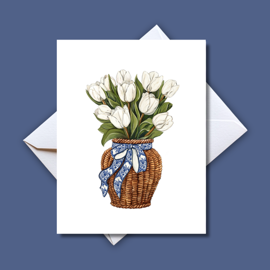 White Tulips Thinking of You Card